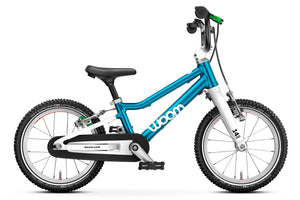 Woom GO 2 metallic blue 14 inch wheel ultralight children's bike.