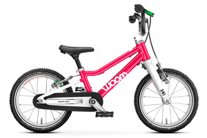 Woom GO 2 hot pink 14 inch wheel ultralight children's bike.
