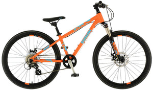 Squish 24 inch wheel orange boys 8 speed lightweight front suspension mountain bike.