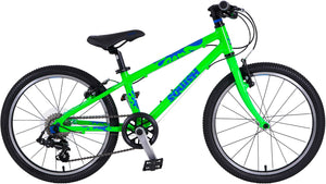 Squish 20 inch wheel neon green boys 7 speed lightweight hybrid mountain bike.