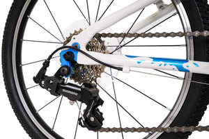Squish 20 inch wheel white and blue girls 7 speed lightweight hybrid mountain bike.