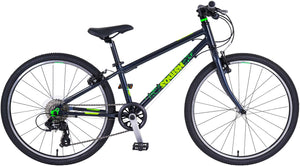 Squish 24 inch wheel dark grey and neon green boys 8 speed lightweight hybrid mountain bike.