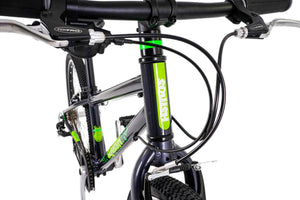 Squish 24 inch wheel dark grey and neon green boys 8 speed lightweight hybrid mountain bike.