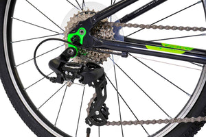 Squish 24 inch wheel dark grey and neon green boys 8 speed lightweight hybrid mountain bike.