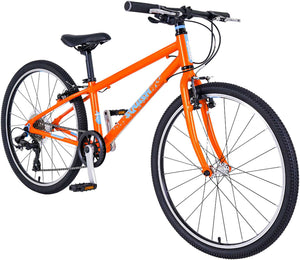 Squish 24 inch wheel orange boys 8 speed lightweight hybrid mountain bike.