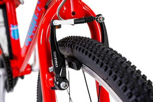 Squish 26 inch wheel red boys 8 speed lightweight hybrid mountain bike.