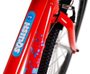 Squish 26 inch wheel red boys 8 speed lightweight hybrid mountain bike.