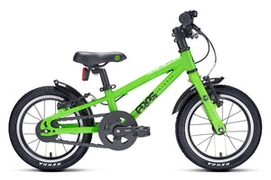 Frog 38 green 14 inch wheel lightweight hybrid mountain bike with fitted mudguards.