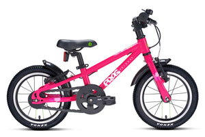 Frog 38 pink 14 inch wheel lightweight hybrid mountain bike with fitted mudguards.