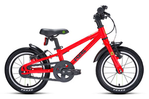 Frog 38 red 14 inch wheel lightweight hybrid mountain bike with fitted mudguards.
