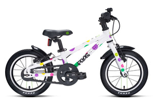 Frog 38 spotty 14 inch wheel lightweight hybrid mountain bike with fitted mudguards.