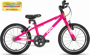 Award-winning Frog 44 pink 16 inch wheel lightweight hybrid mountain bike.