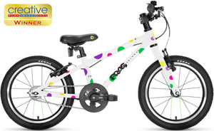 Award-winning Frog 44 spotty 16 inch wheel lightweight hybrid mountain bike.