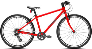 Frog 67 neon red 26 inch wheel 8 speed lightweight hybrid mountain bike.