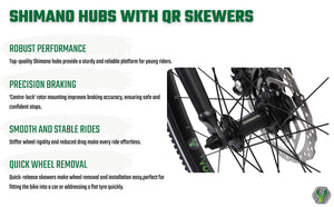 Yomo 24 - Shimano hubs with quick-release skewers.