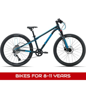  Bikes for 8-11 years featuring a Frog MTB 62 metallic grey and neon blue 24