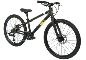 HOY Pentland 24 black 24-inch wheel 8-speed lightweight hybrid mountain bike.