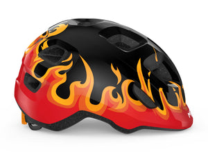 MET Hooray Black Flames kids helmet.