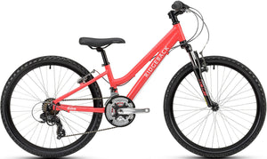 Ridgeback Destiny 24 inch wheel coral pink girls 21 speed front suspension mountain bike.