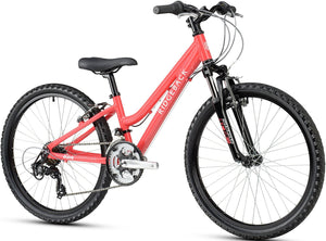 Ridgeback Destiny 24 inch wheel coral pink girls 21 speed front suspension mountain bike.