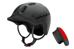 Woom READY metallic charcoal kids' helmet with Woom READY helmet light