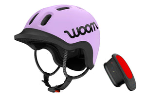 Woom READY lilac kids' helmet with Woom READY helmet light