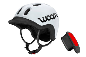 Woom READY pale grey kids' helmet with Woom READY helmet light