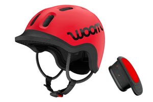 Woom READY red kids' helmet with Woom READY helmet light
