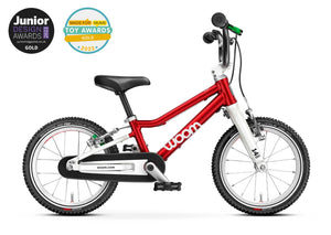 Award winning Woom 2 Anniversary Red 14 inch wheel ultralight children's bike.