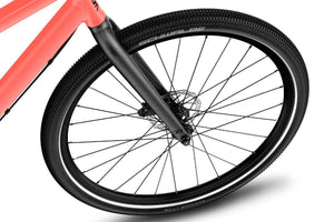 Woom EXPLORE 6 quick-release aluminium front wheel with sealed bearing hub and Schwalbe Billy Bonkers tyre.