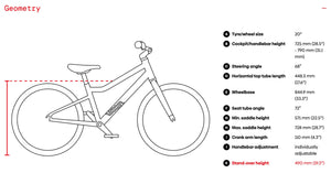 Woom EXPLORE 4 frame geometry information.