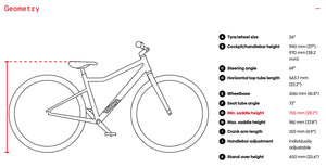 Woom EXPLORE 6 frame geometry information.