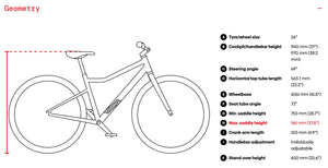 Woom EXPLORE 6 frame geometry information.