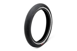 Schwalbe Little Joe tyres with reflective sidewalls.