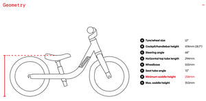Woom GO 1 frame geometry information.