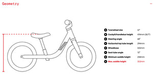 Woom GO 1 frame geometry information.