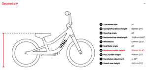 Woom GO 1 PLUS frame geometry information.