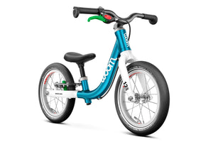 Woom GO 1 metallic blue 12 inch wheel ultralight children's balance bike.