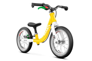 Woom GO 1 vibrant yellow 12 inch wheel ultralight children's balance bike.