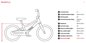 Woom GO 2 frame geometry information.