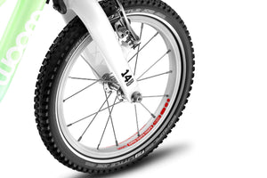 Woom GO 2 smartly engineered wheels featuring Soopa-Doopa-Hoops rims and sealed bearing hubs.