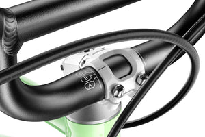 Woom GO 2 A-B-C bike fit guide on handlebars and seatpost.