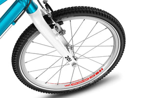 Woom GO 4 quick-release front wheel with Soopa Doopa Hoops rim and sealed bearing hub.