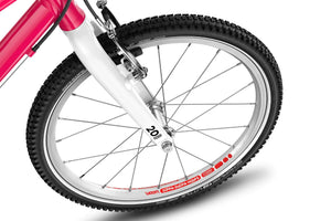 Woom GO 4 quick-release front wheel with Soopa Doopa Hoops rim and sealed bearing hub.
