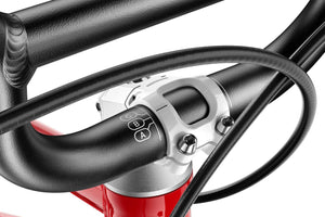Woom GO 4 A-B-C bike fit guide on handlebars and seatpost.