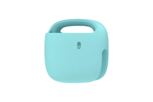 Front view of Woom POP bubble gum blue kids bike basket.