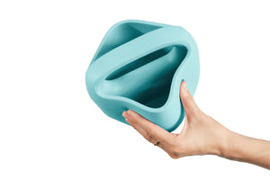 Woom POP bubble gum blue kids bike basket is made from non-toxic, recyclable and flexible material.