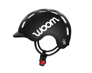 Woom matt black kids helmet anti-twist round straps for maximum comfort.