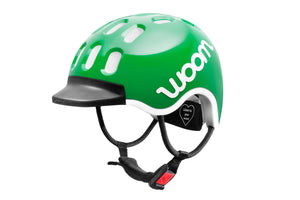 Woom green kids helmet.