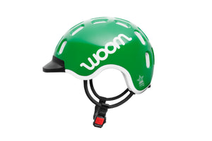 Woom green kids helmet anti-twist round straps for maximum comfort.